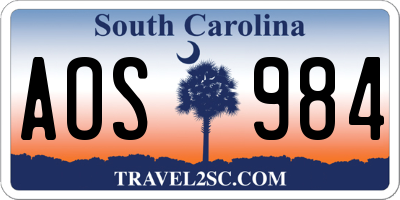 SC license plate AOS984