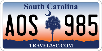 SC license plate AOS985
