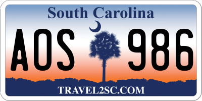 SC license plate AOS986