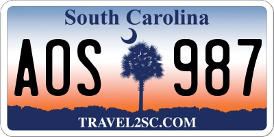 SC license plate AOS987