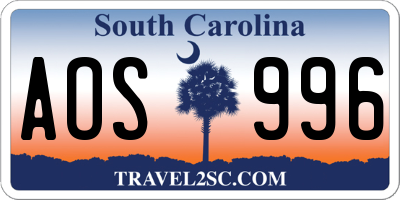 SC license plate AOS996