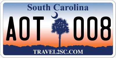 SC license plate AOT008