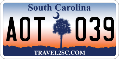 SC license plate AOT039
