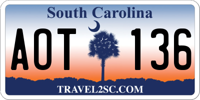 SC license plate AOT136