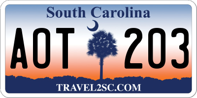 SC license plate AOT203