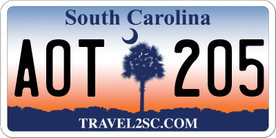 SC license plate AOT205