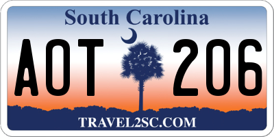 SC license plate AOT206