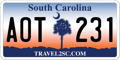 SC license plate AOT231
