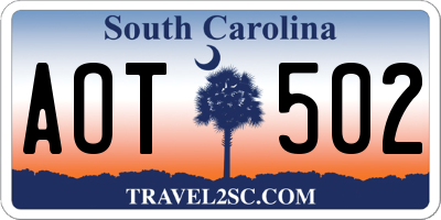 SC license plate AOT502