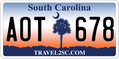 SC license plate AOT678