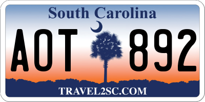 SC license plate AOT892