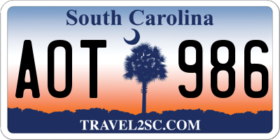 SC license plate AOT986