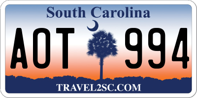 SC license plate AOT994