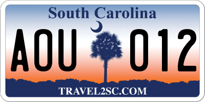 SC license plate AOU012