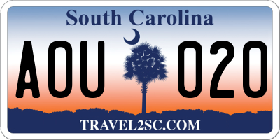 SC license plate AOU020