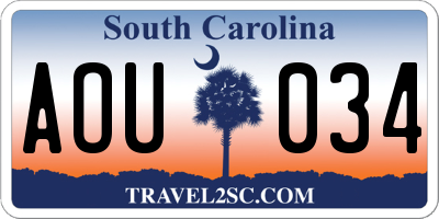 SC license plate AOU034