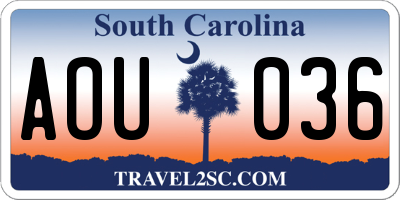 SC license plate AOU036