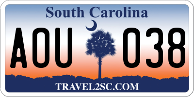 SC license plate AOU038