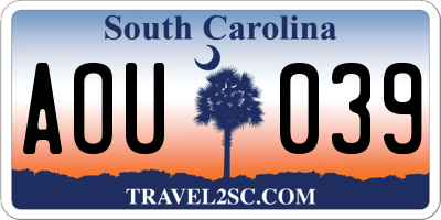 SC license plate AOU039