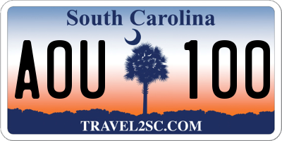 SC license plate AOU100