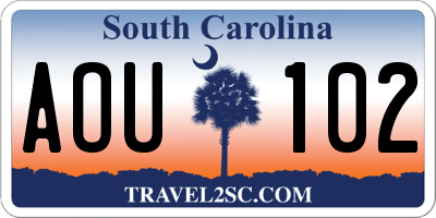 SC license plate AOU102