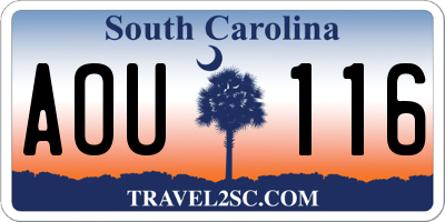 SC license plate AOU116