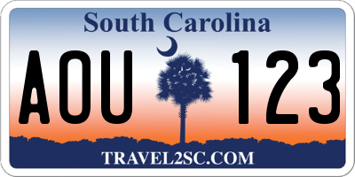 SC license plate AOU123