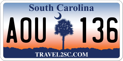SC license plate AOU136