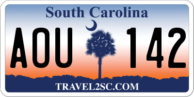 SC license plate AOU142