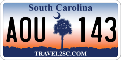 SC license plate AOU143