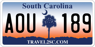 SC license plate AOU189