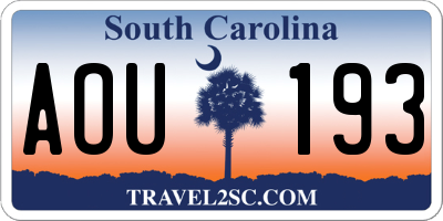 SC license plate AOU193