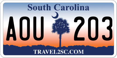 SC license plate AOU203