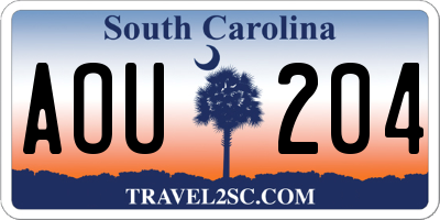 SC license plate AOU204
