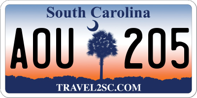 SC license plate AOU205