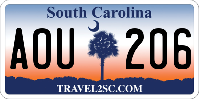 SC license plate AOU206
