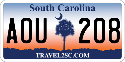 SC license plate AOU208