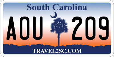 SC license plate AOU209
