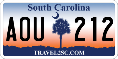 SC license plate AOU212