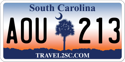 SC license plate AOU213