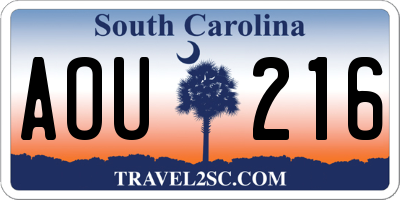 SC license plate AOU216