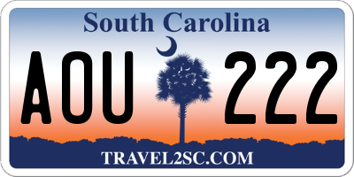 SC license plate AOU222
