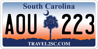 SC license plate AOU223