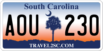 SC license plate AOU230