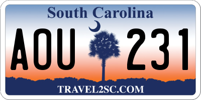 SC license plate AOU231