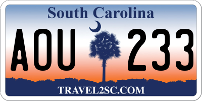 SC license plate AOU233