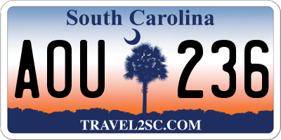 SC license plate AOU236