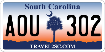 SC license plate AOU302