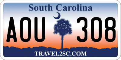 SC license plate AOU308