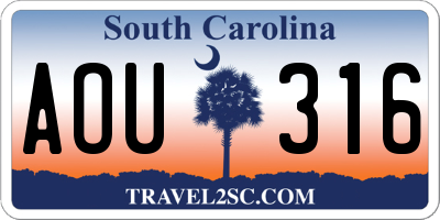 SC license plate AOU316